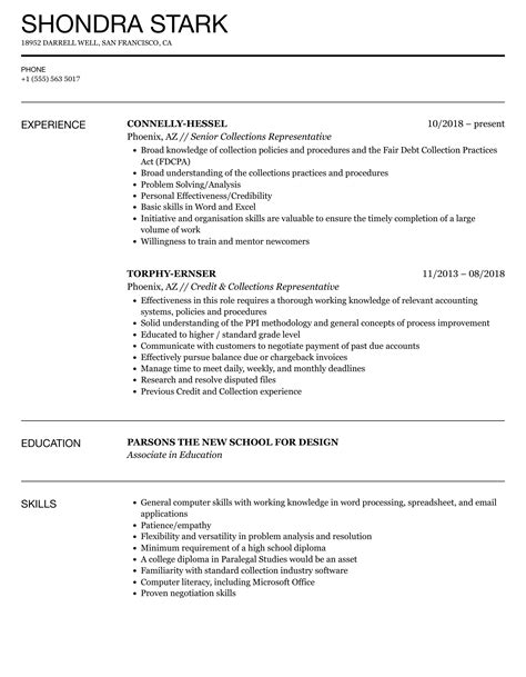 Collection Resume Sample