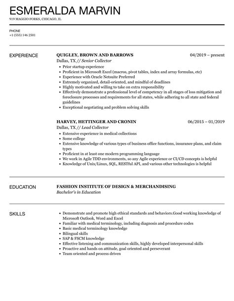 Collector Resume Sample