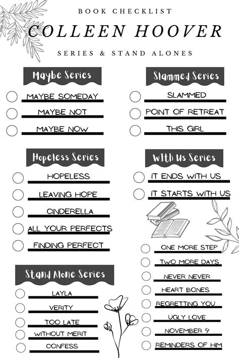 Colleen Hoover Book Checklist Printable