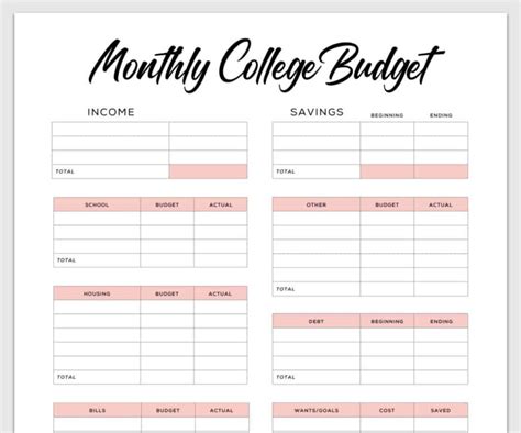 College Student Budget Template