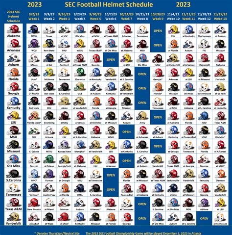 SimonOnSports 2009 SEC Football Schedule (Helmet Style)