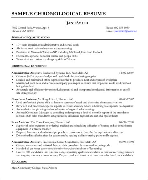 College Student Chronological Resume Sample