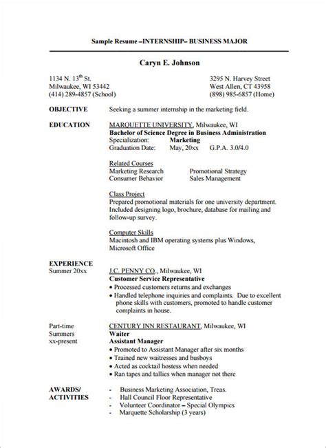 College Student Resume Format For Internship