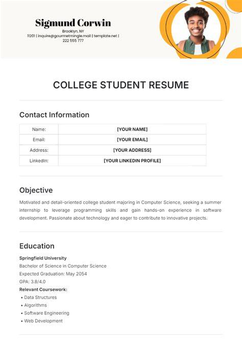 College Student Simple Resume Format For Students