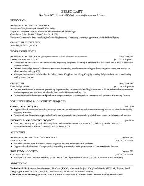 College Transfer Resume Sample