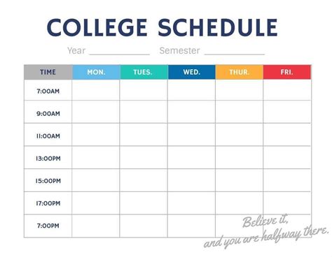 College Schedule Template College schedule, Class schedule college, Class schedule template