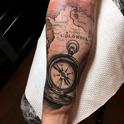 Colombia map tattoo on the calf.