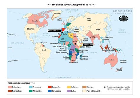 The map displayed is of Europe's colonies in the early 1900s