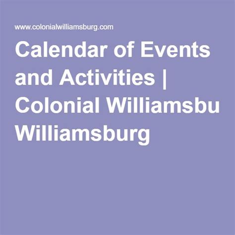 Colonial Williamsburg Events Calendar