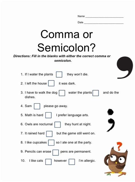 Colons And Semi Colons Worksheet