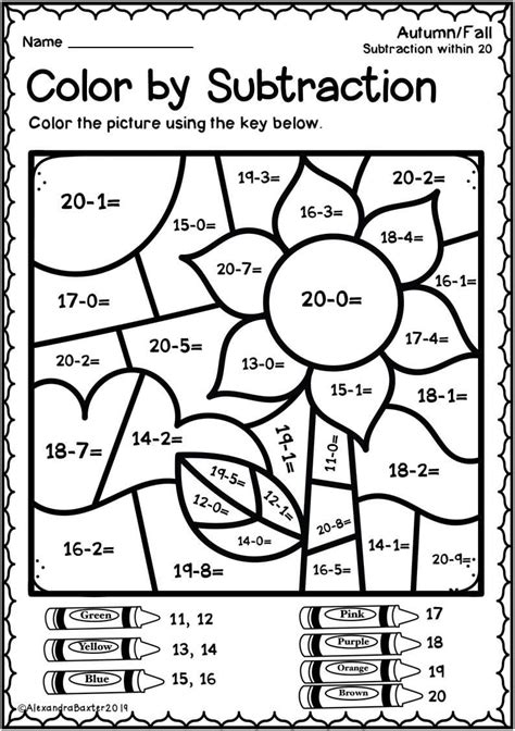 Color By Subtraction Worksheets