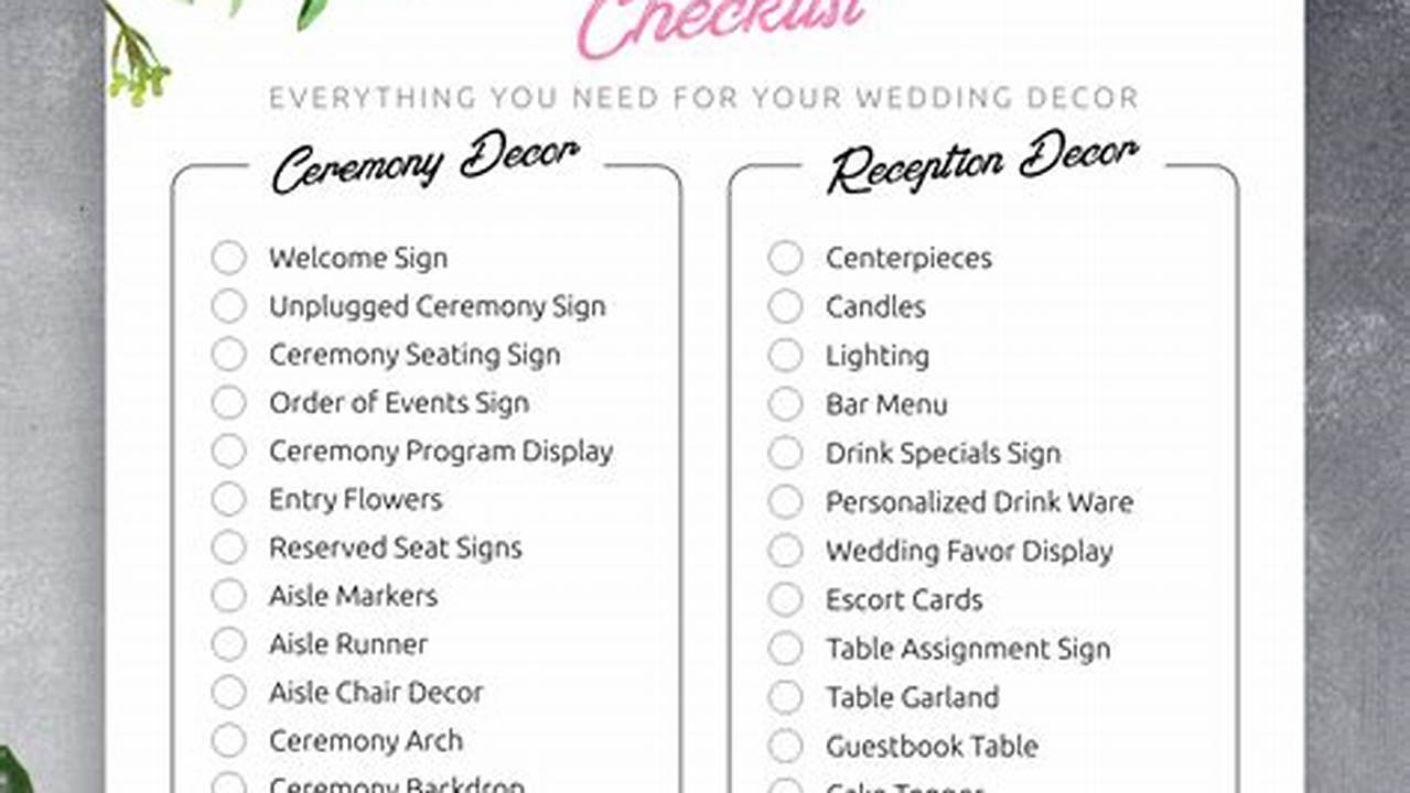 Color Palette, Wedding Ceremony Decor Checklist