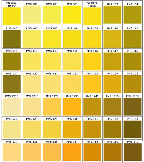 Color Chart For Yellow