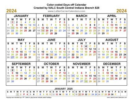 Color Coded Calendar Usps