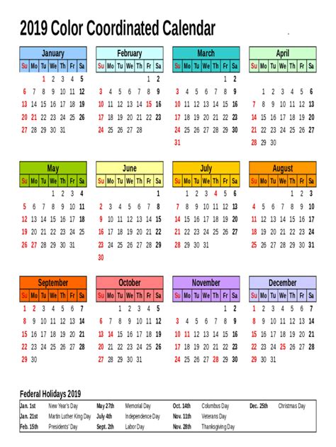 Color Coordinated Calendar