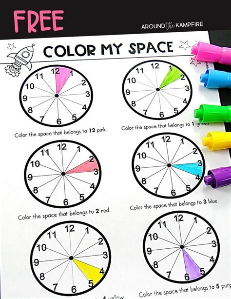 Color My Space Clock Worksheet