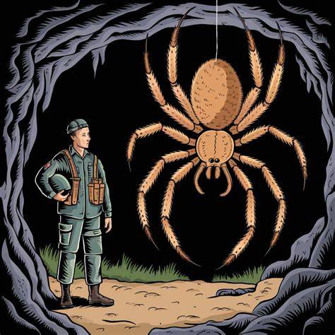 Color Page For Soldier And Spider In Cave