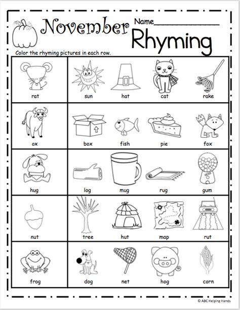 Color The Rhyme Worksheet Answers