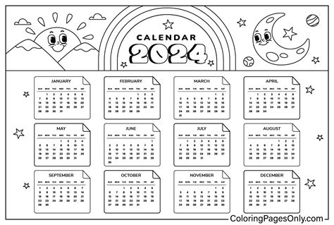 Color Your Fun 2024: Printable Summer Calendar Coloring Pages