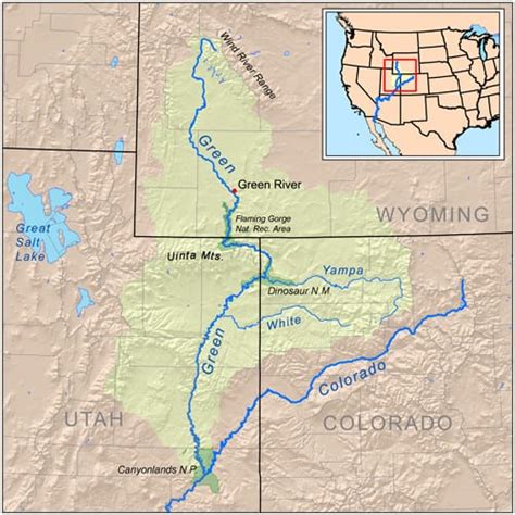 Map of the Green River from Flaming to the confluence with the