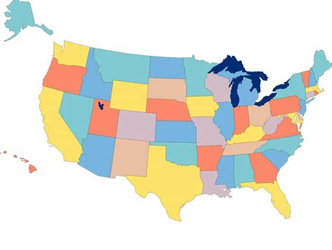 Blank Map of USA, United States of America, in Colors of Rainbow