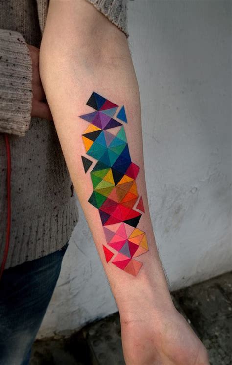 Geometric Colorful Sleeve Tattoo Update (Back)