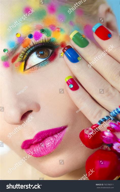 Colorful French Manicure Makeup Closeup