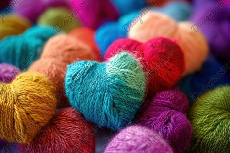 Colorful heart-shaped yarn balls representing a tapestry of love