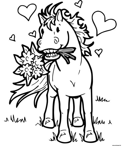 Coloriage Cheval Avec Fleurs