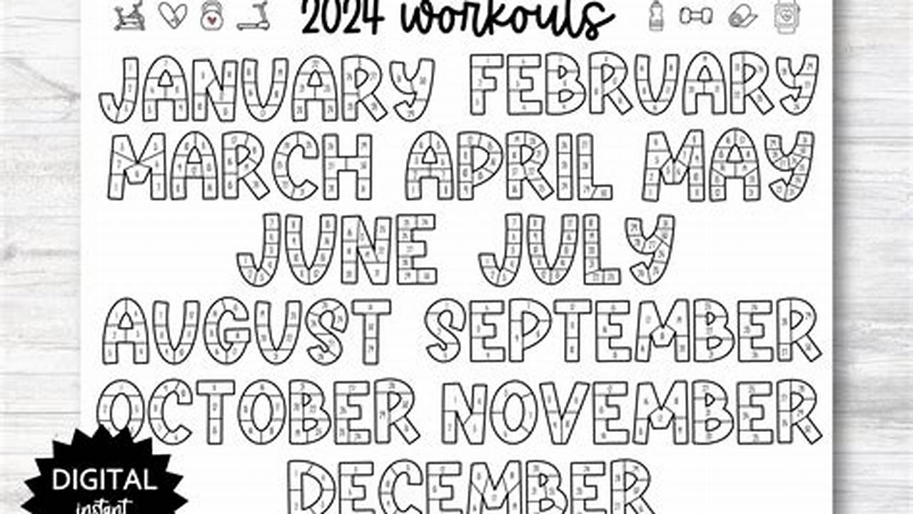 Coloring Workout Calendar 2024 Pdf Printable
