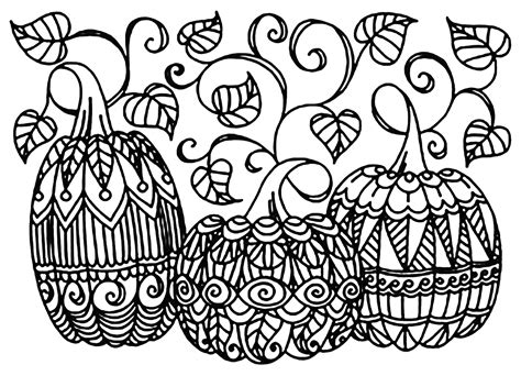 Coloring Adult Halloween Three Pumpkins