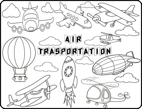 Coloring Air Transportation Worksheet For Kindergarten