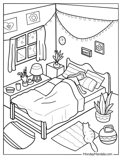 Coloring Bedroom Worksheet
