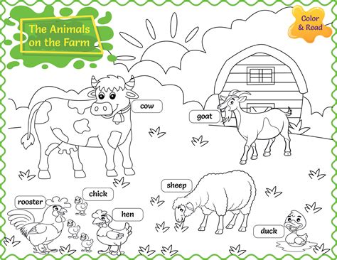 Coloring Farm Animals Worksheet For Kindergarten