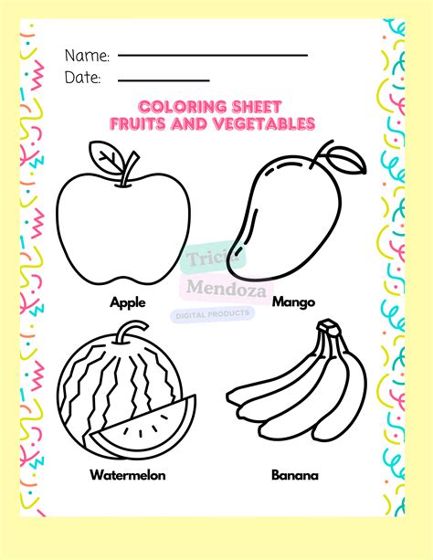 Coloring Fruits And Vegetables Worksheets Pdf