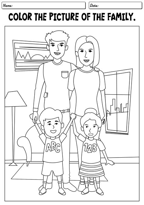 Coloring My Family Worksheet For Kindergarten