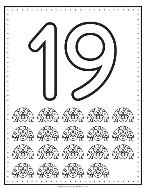 Coloring Number 19 Worksheet For Preschool