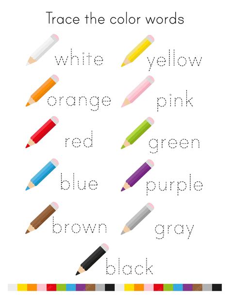 Colors Writing Handwriting Kindergarten Worksheets