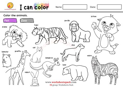 Colouring Worksheet Of Animals