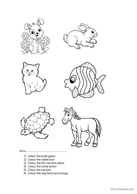Colouring Worksheet Of Pet Animals