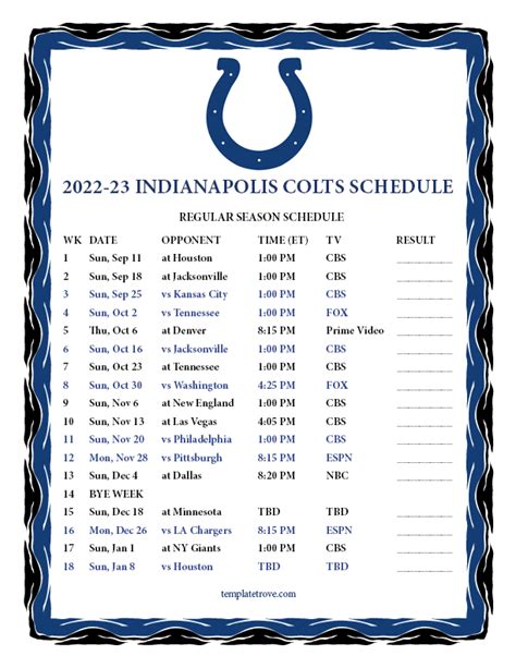 Colts Schedule 2022 Printable