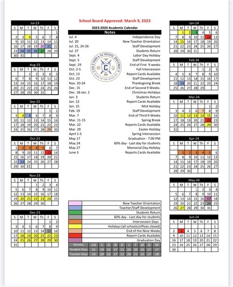 Columbia Academy Calendar