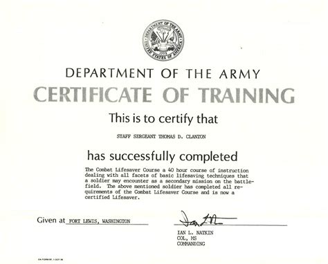 Combat Lifesaver Certificate Template