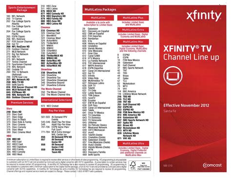 Comcast Xfinity Channel Lineup Printable