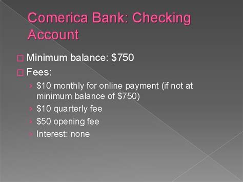 Comerica Bank Checking Account Fees