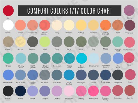 Comfort Color Tee Color Chart