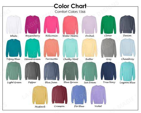 Comfort Colors Sweatshirt Color Chart