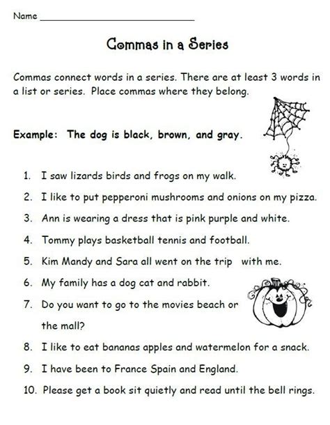 Commas in a Series Homework Practice worksheet