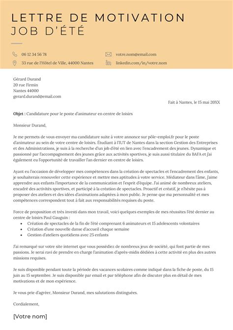 Modèle de lettre de motivation pour job d été laboitecv.fr