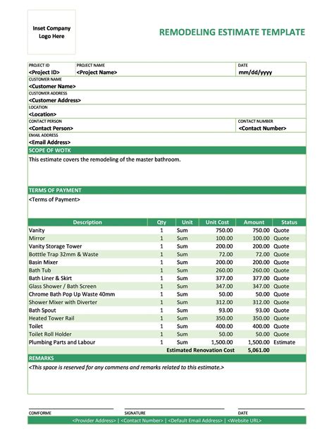 Commercial Construction Cost Estimate Spreadsheet Example of Spreadshee